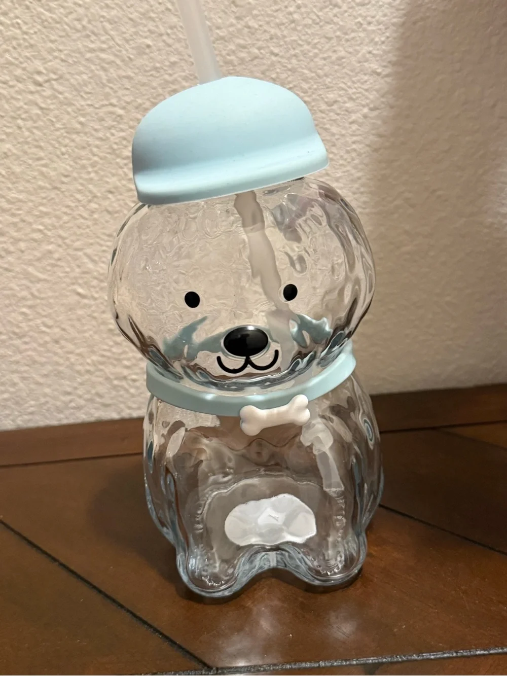 Doodle Dog 🐶 Shaped Glass Tumbler w/ Blue Beanie & Collar- 20 oz- NWT